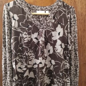 Belle by Kim Gravel Floral Long Sleeve Top - Black and White